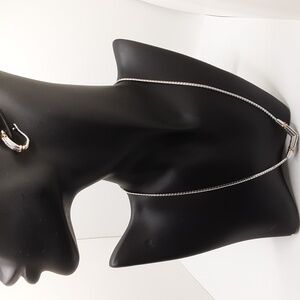 Sterling Silver and Diamond Earrings and Matching Diamond Necklace